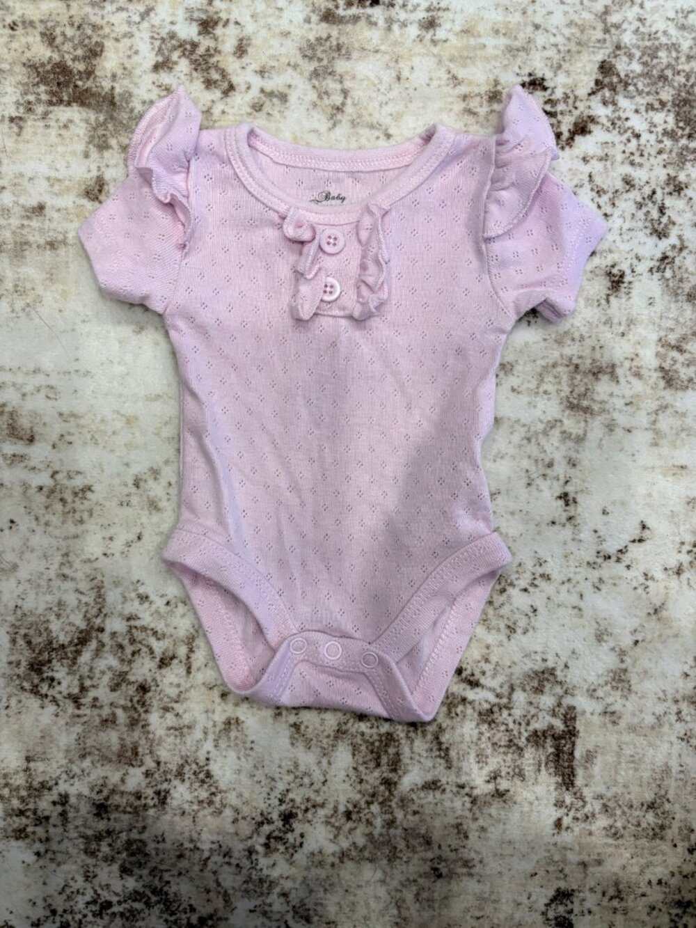 Baby Essentials 3M Pink Eyelet Ruffle Flutter Sleeve Bodysuit